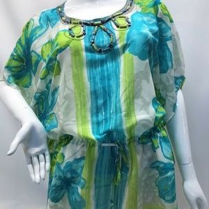 Sharon Young Tie Waist Tunic Turquoise Lime Aqua